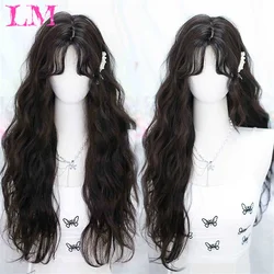 LM Brown Ash Long Deep Wave Hair Lolita Wigs With Bangs Synthetic Wig For Women Fashion Thick Curls Wigs Girl