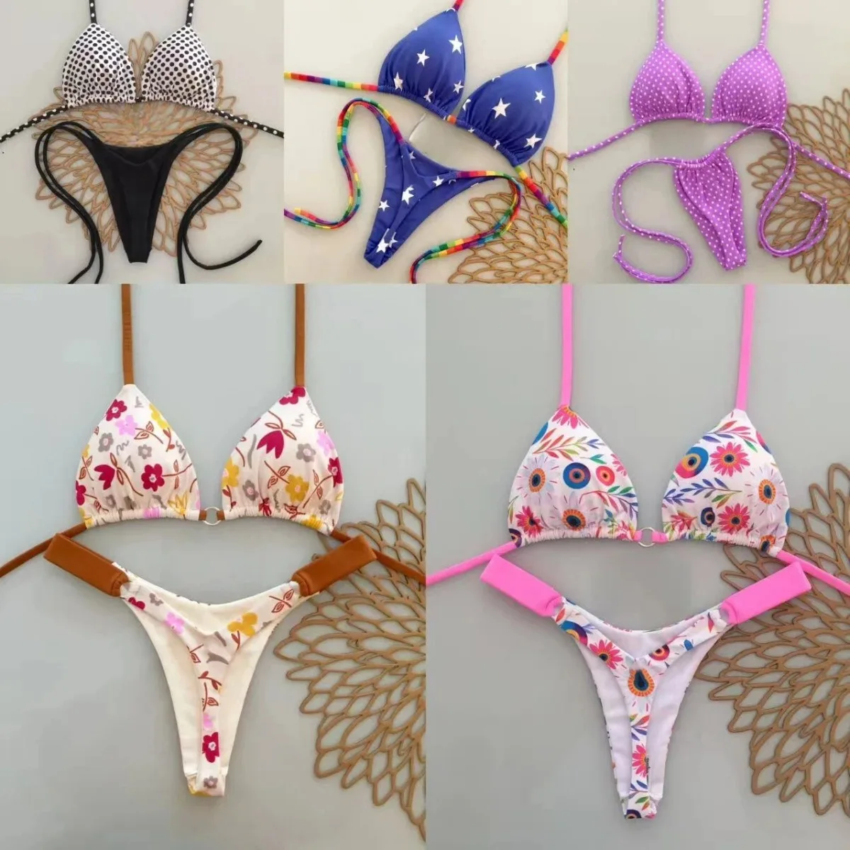 

2026 Print Women Bikini Split Swimsuit Sexy Triangle Push-up Holiday Swimwear