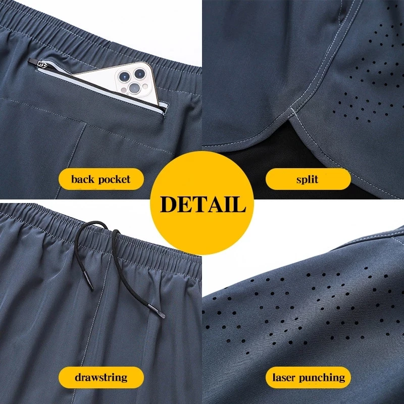 Shorts de course à séchage rapide pour hommes, Shorts de Fitness à Double couche, pantalons courts de musculation, d\'entraînement, de Sport,