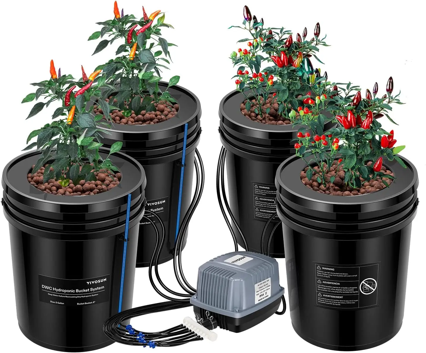 Hydroponics Grow System with Top Drip Kit 5-Gallon Deep Water Culture Recirculating Drip Garden System Multi-Purpose Air Hose