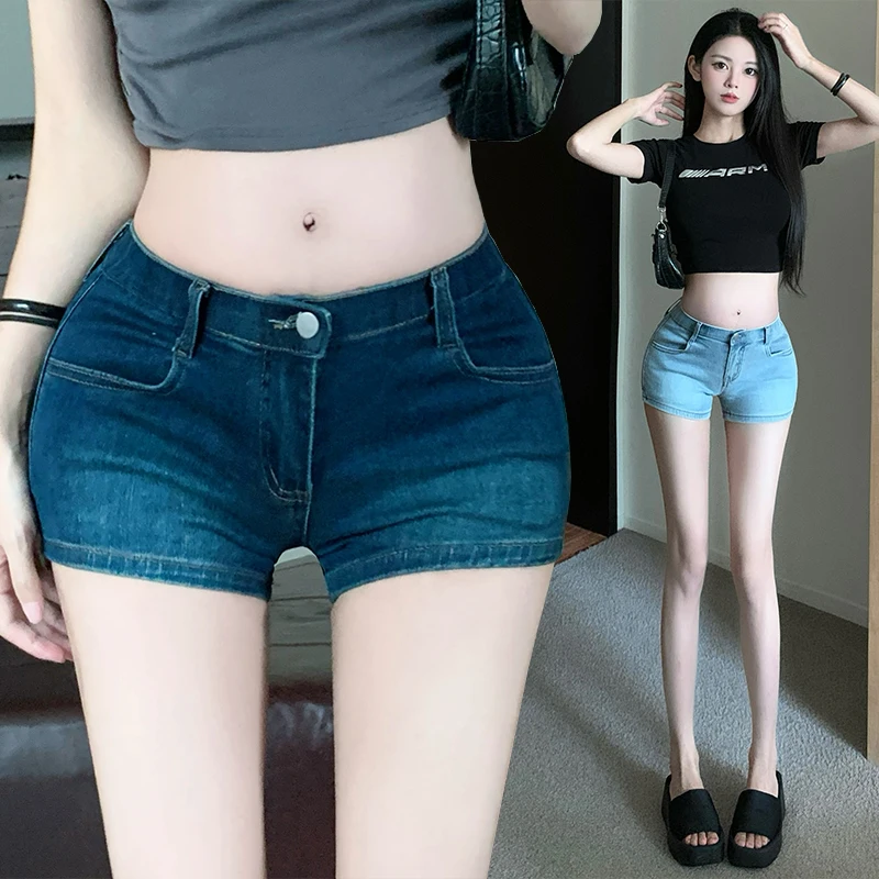 Korean Style Slim Fit Denim Shorts Women's Fashion Butt Enhancing Padded Hot Pants mid Waist Elastic Casual Summer Jeans