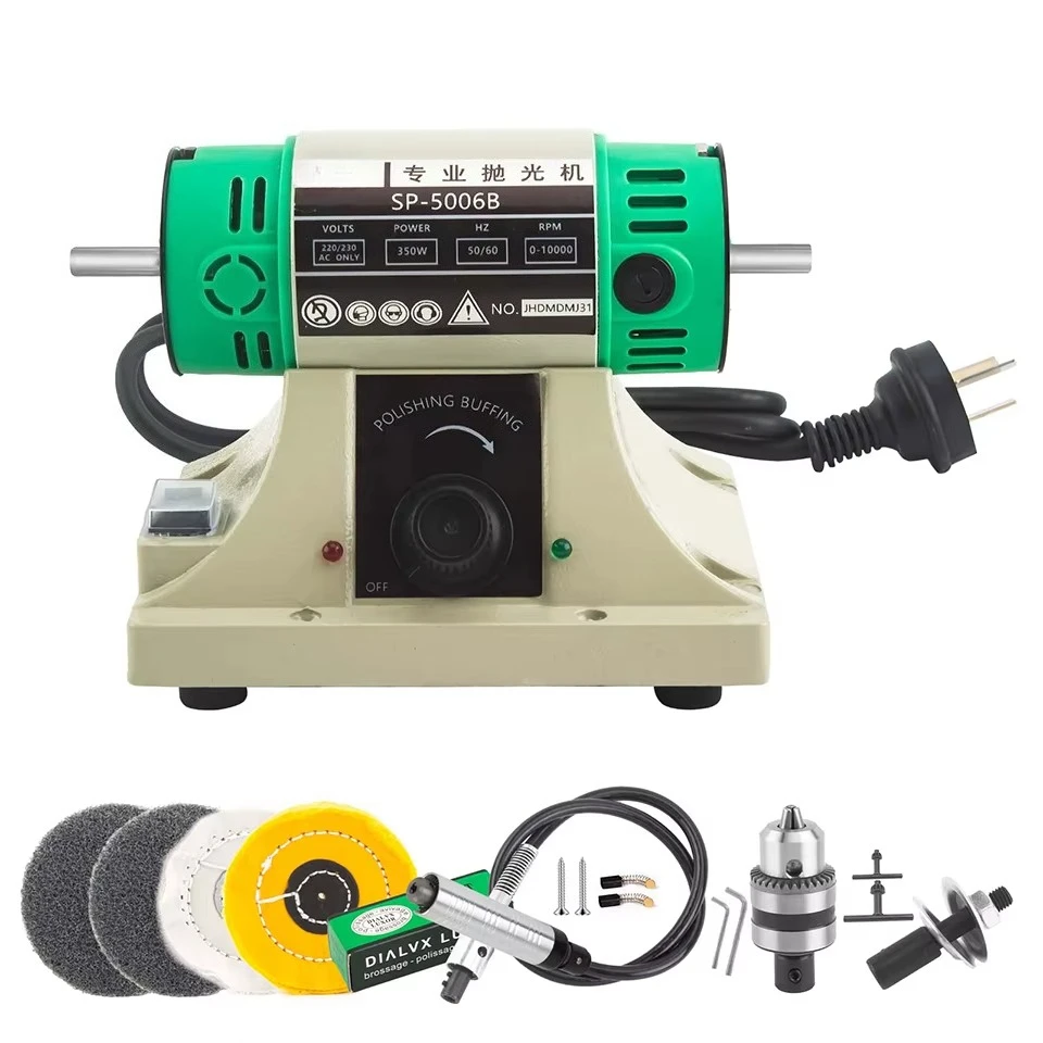 SP-5006B 350W Jewelry Buffing Polishing Machine Variable Speed 0-10000RPM Dual Shaft Cast Iron Base