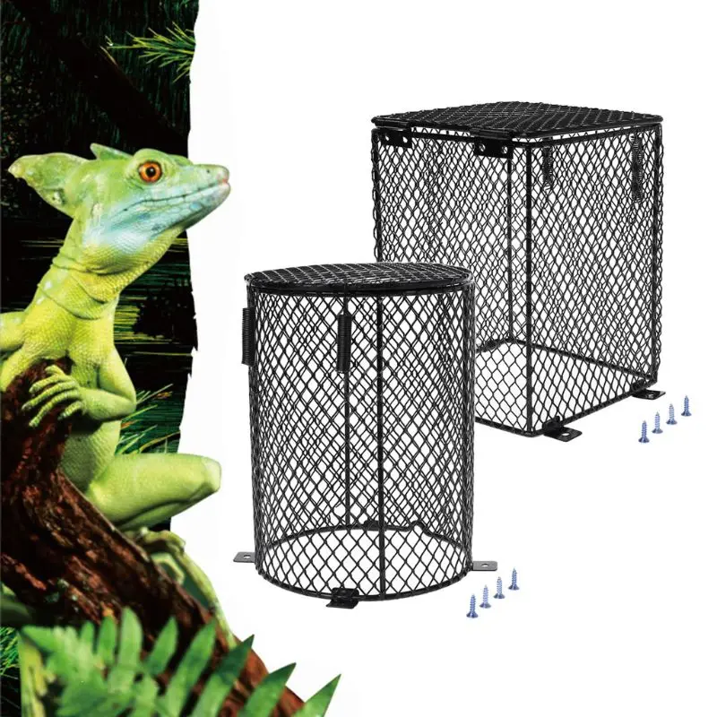 Reptiles Heat Lamp Guard with 4 Screws Amphibians Heating Bulbs Mesh Cover Anti-Scald Lamp Cover Cylinder & Square DropShipping