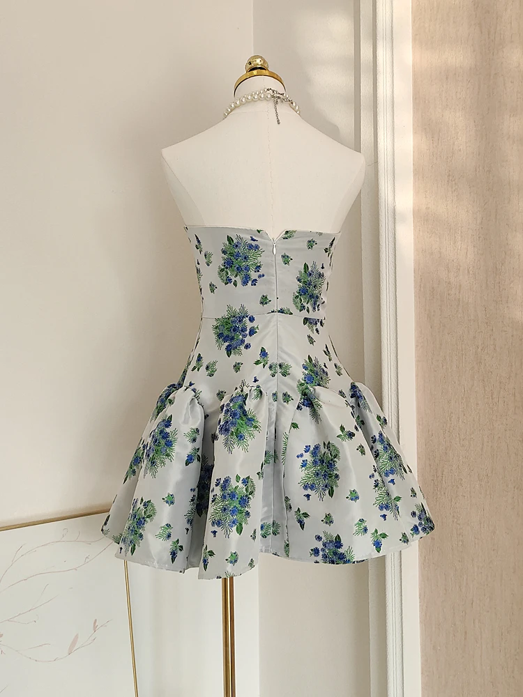 Vestido corto Vintage de alta calidad para mujer, elegante vestido de cóctel con estampado Floral y espalda descubierta para fiesta de noche y cumpleaños