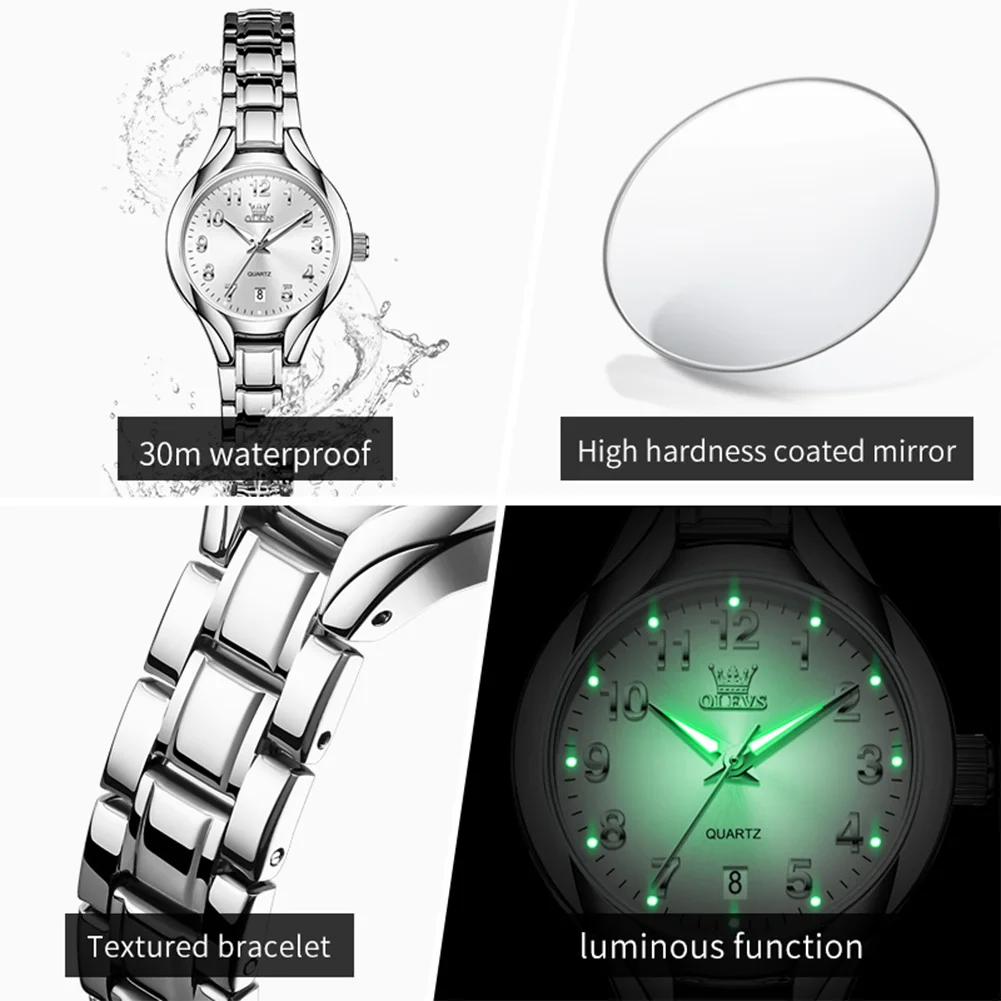 OLEVS Watch 3650 New Women Watches Original Waterproof Luminous Quartz Watch Date Ladies Bracelet Watch Set Box Gifts Reloj