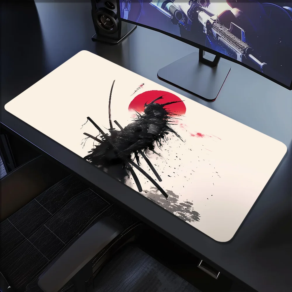 Black white Japanese samurai crow s Mouse Pad Large Desk Mat Keyboard Ergonomic Office Rubber PC Non-slip Anti-fray Home Custom