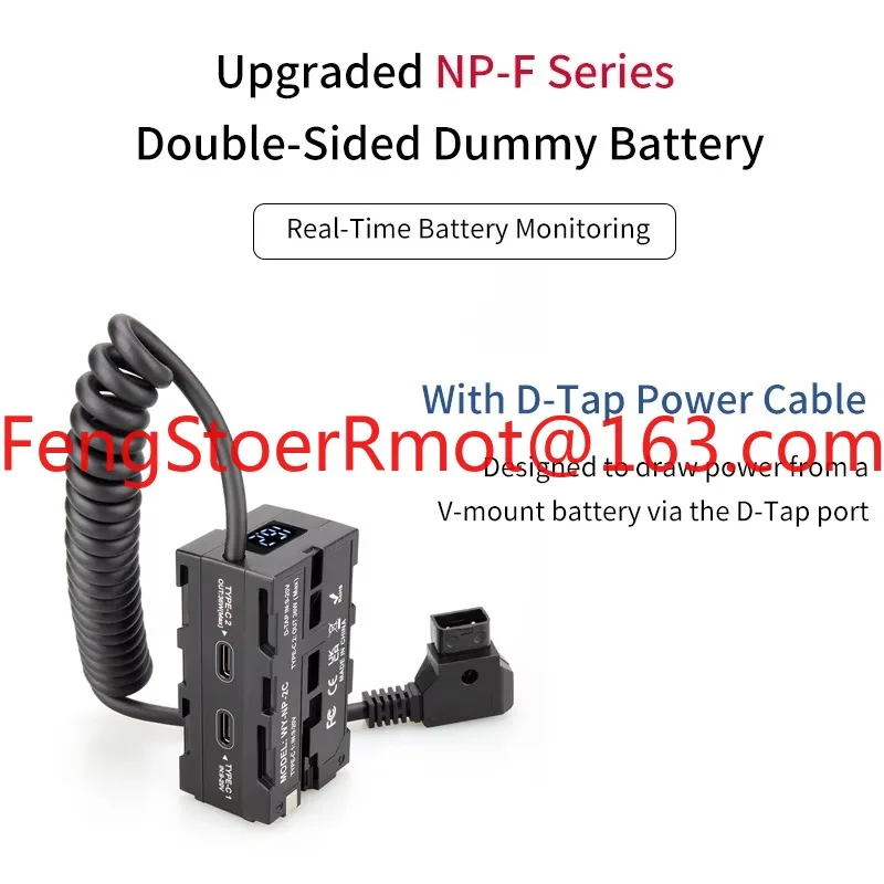 D-Tap to NP-F550/970 Series Dual-Sided NP-F Dummy Battery with DC Port LED Display for Monitor and Wireless Video Transmitters