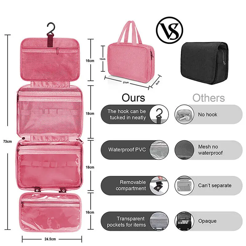 Large Hanging Hook Cosmetics Storage Bag Travel Waterproof Folding Dry And Wet Separation Toiletry Bag Makeup Bag For Woman Man