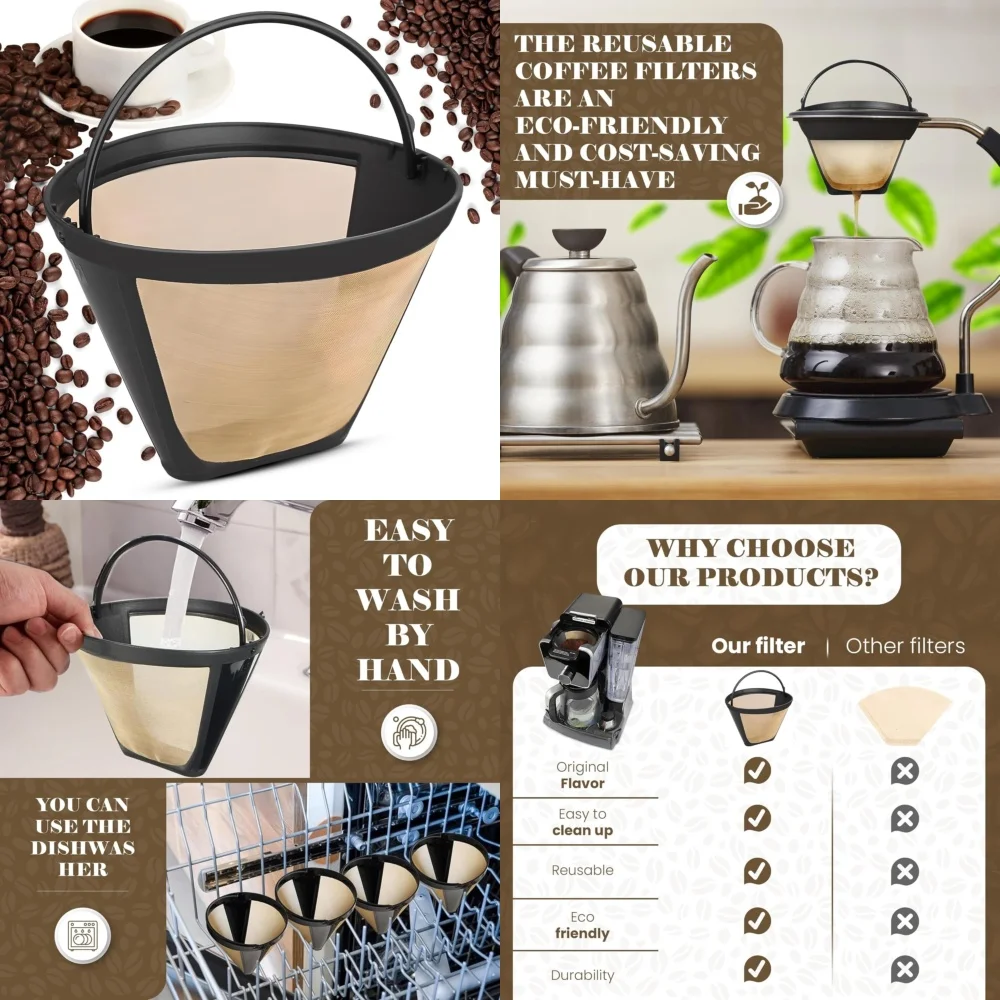 

Reusable Coffee Filter for Cuisinart GTF 10 12 14 Cup Basket Eco Friendly Replacement Permanent Mesh Filter Dishwasher Safe