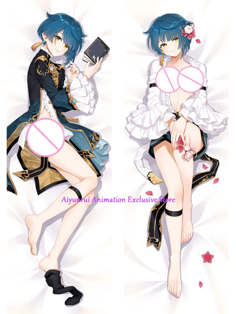 Dakimakura sarung bantal badan bercetak 2 sisi, sarung bantal dekorasi tempat tidur Anime Xingqiu 2024