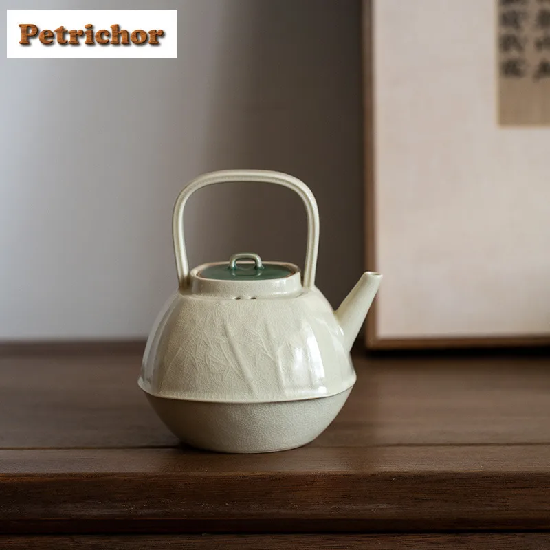 

320ml Handmade White Porcelain Soda Glazed Beam Teapot Ancient Tea Infuser Pot Tea Soaking Kettle With Ball Hole Tea Ornaments