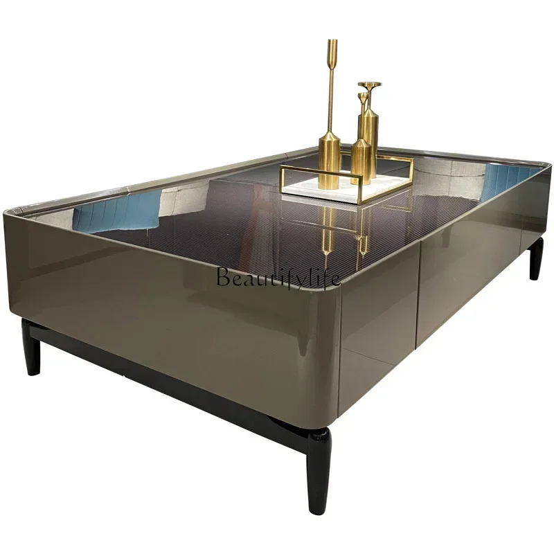 

55Italian light luxury solid wood coffee table minimalist villa suite living room long coffee table