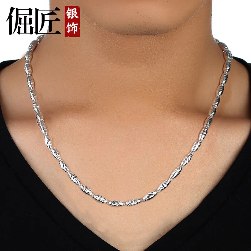 Master Chain Pure Silver 99Sterling Silver Men's Necklace Pieces Full Silver Tide Long/Short Collarbone Gifts for Boys