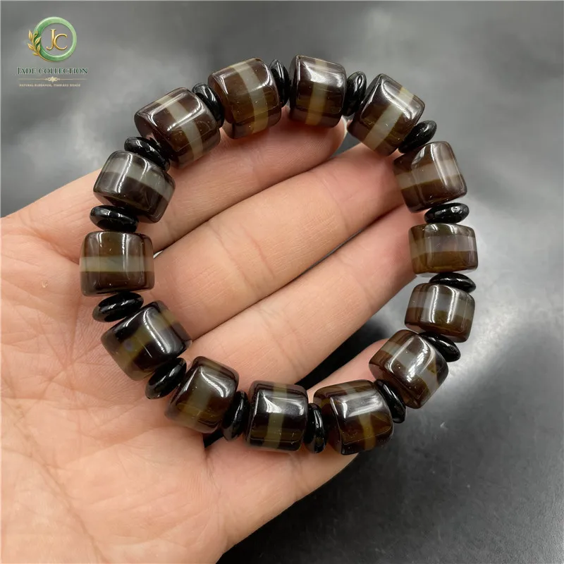 First Line Dzi Shaped Bead Old Agate Bracelet