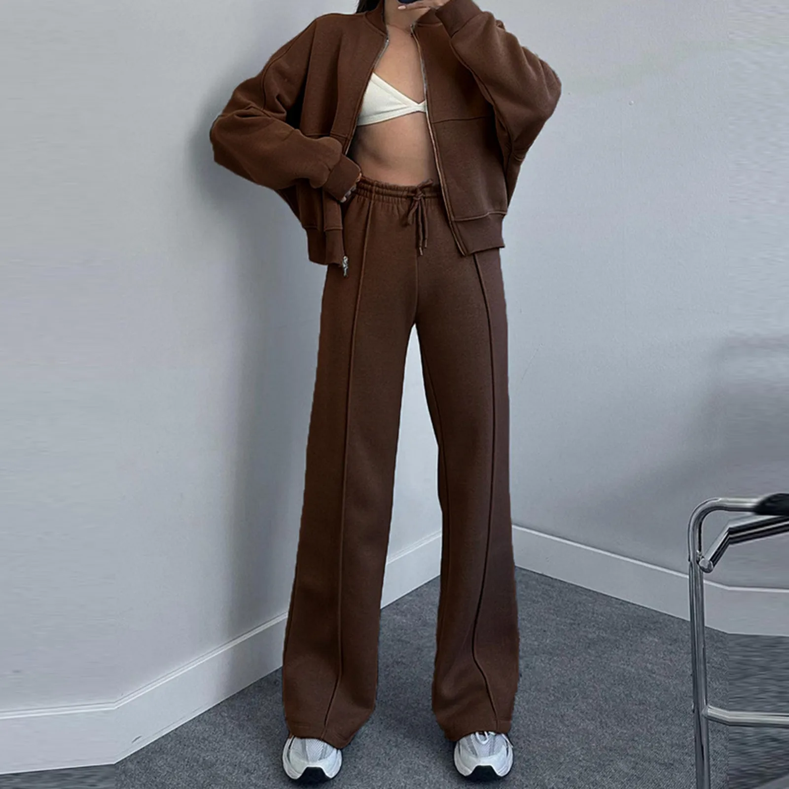 Casual Sweatsuit For Women 2 Piece Outfits Long Sleeve Zip Up Jackets Oversized Sweatshirt Jogger Sweatpants Female Tracksuit