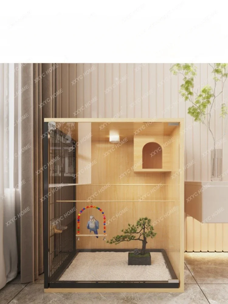 Large Xuanfeng Parrot Special Cage Wooden Large Space Villa Pet Cage Glass Transparent Ecological Cage