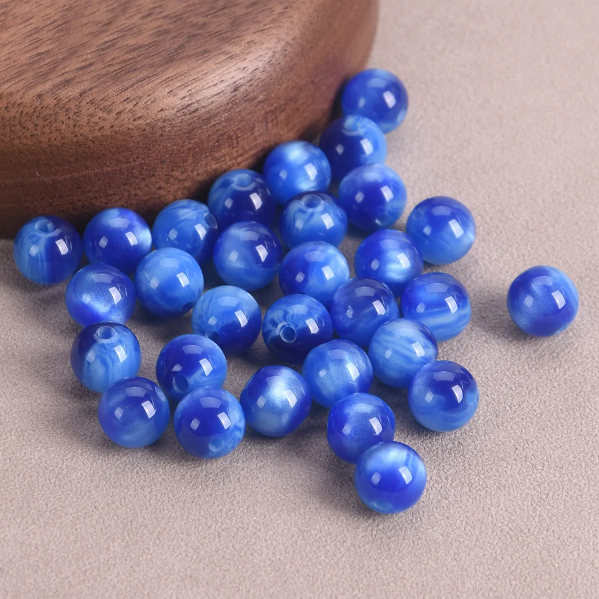 30pcs 8mm Round Glossy Blue Resin Loose Beads For Jewelry Making DIY Bracelet Findings