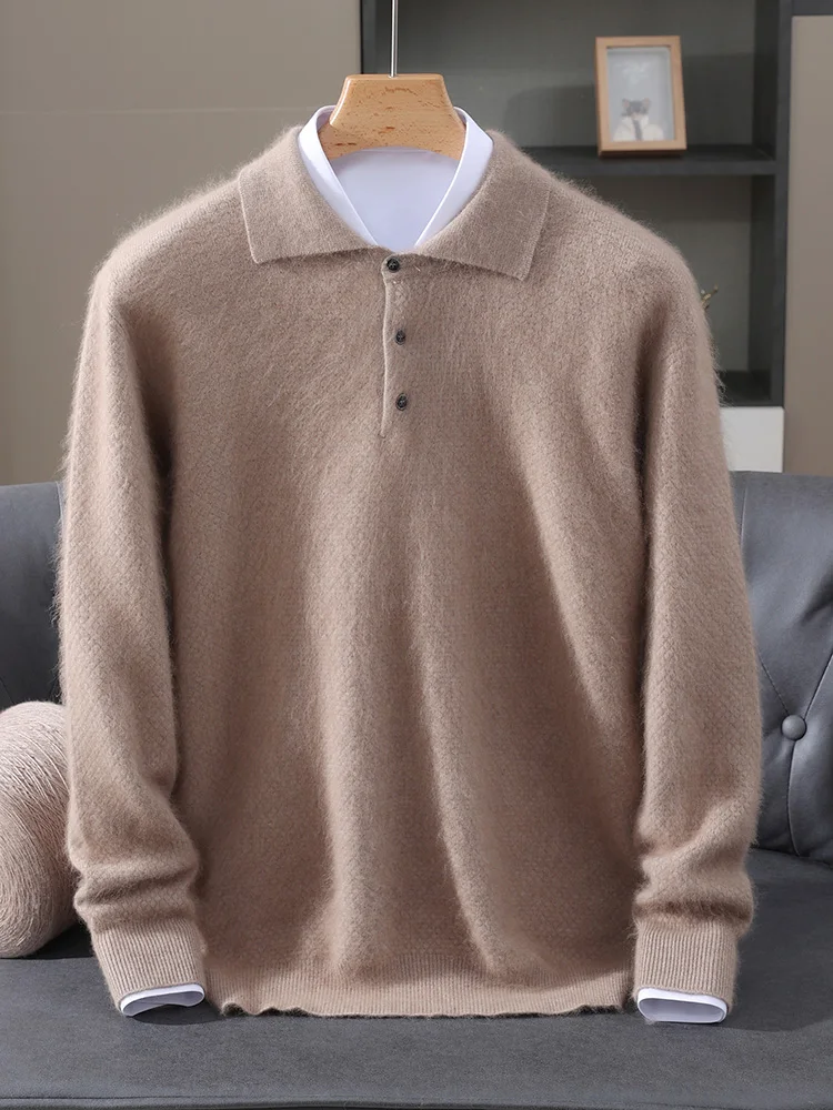 TLOML メンズ 100% ミンクカシミヤセーター ポロカラー ソリッドプルオーバー スマートカジュアル ソフトで暖かい 秋冬 ミンクカシミヤ 快適なトップス