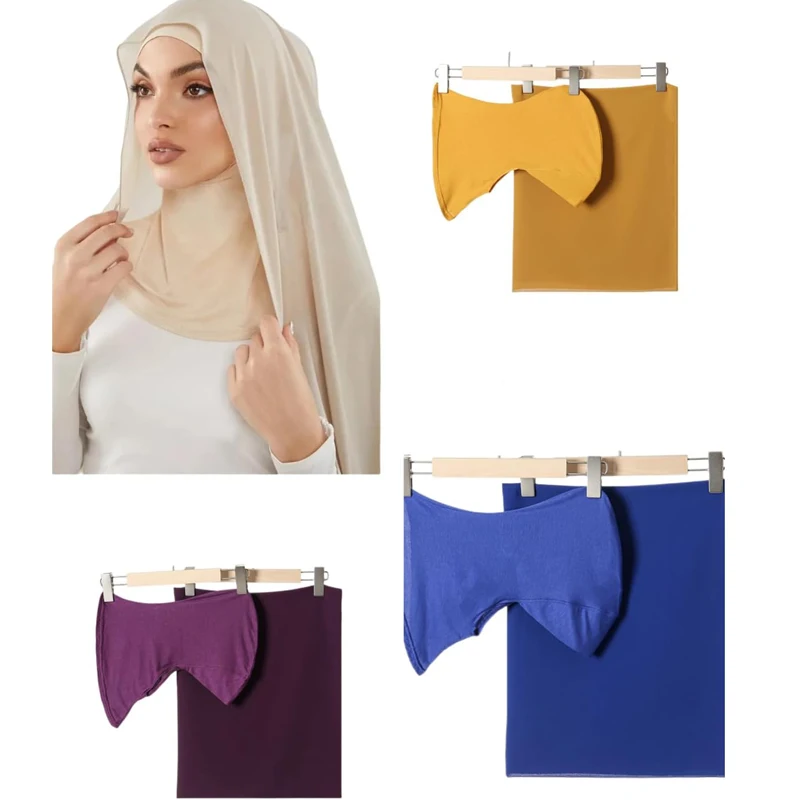 Ramadan Muslim Chiffon Shawl Hijab with Matching Undercap Set Neck Full Cover Hijab Underscarf Wrap Scarves Turban