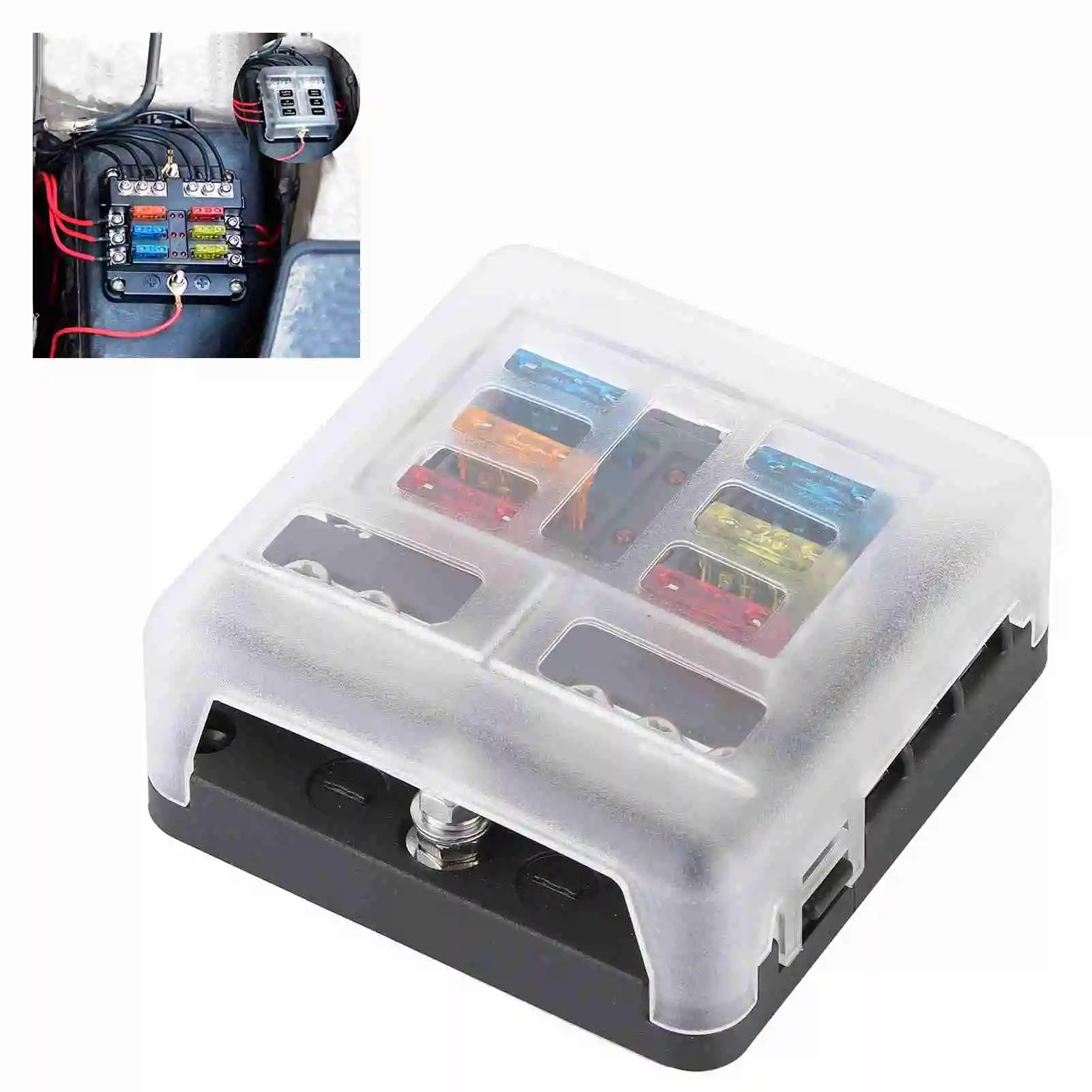 6-Way سيارة فيوز صندوق شفرة فيوز كتلة حامل مع مؤشر LED ضوء للسيارات البيئية سيارة مركبة بحرية الحافلات السفن #5