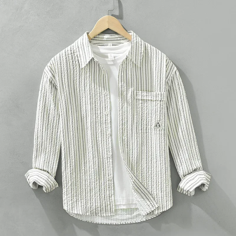 

Autumn New Long Sleeve Striped Shirt for Men Turn-down Collar Shirts Fashion Men's Clothing