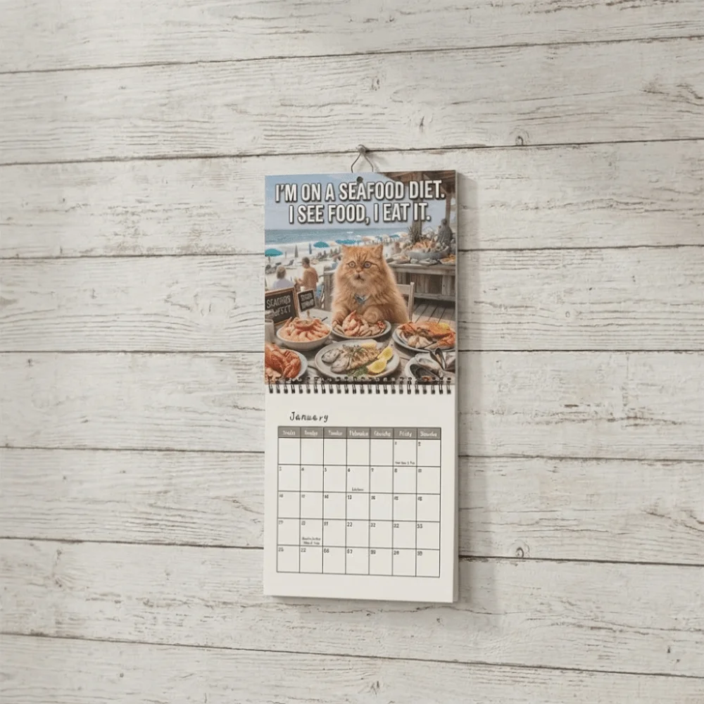 12-Month Cat Theme Monthly Calendar Coil Bound Square 2027 Cat Wall Calendar Thick Paper Cute Wall Hanging Calendar
