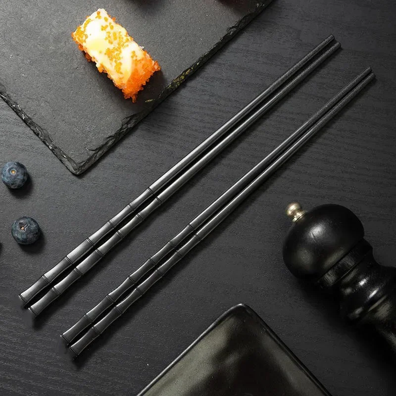 1 Pair Black Alloy Chinese Chopsticks Food Sushi Sticks Reusable Non Slip Dishwasher Safe Bamboo Food Grade sushi Chopsticks