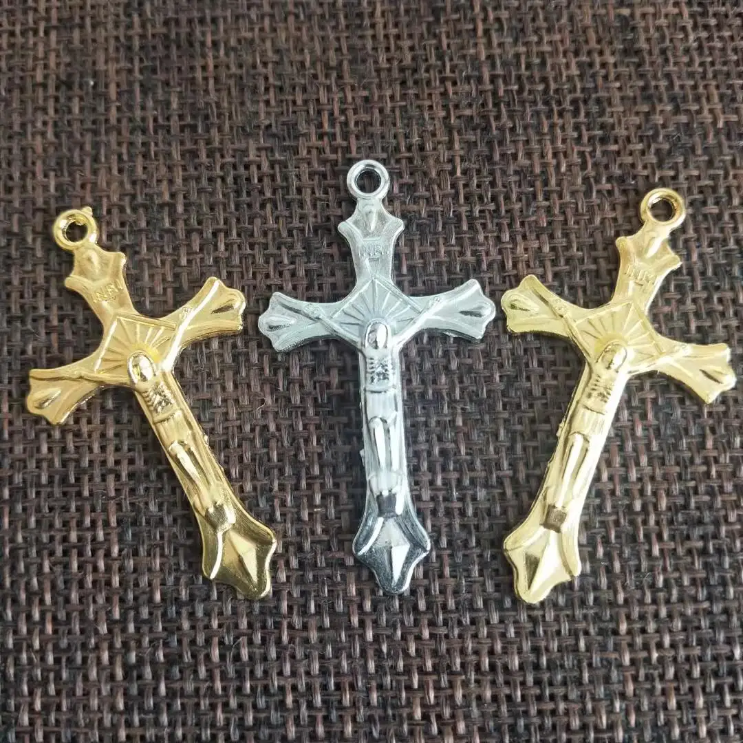 80pcs/pack cheap one hole silver or gold color alloy rosary cross italy cross,religious alloy cross,crucifix special offer