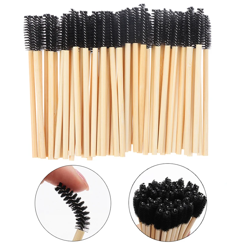 50 Stuks Bamboe Handvat Wimper Borstel Make-Up Borstel Wimper Verlenging Wegwerp Wenkbrauw Borstel Mascara Applicator Make-Up Tool