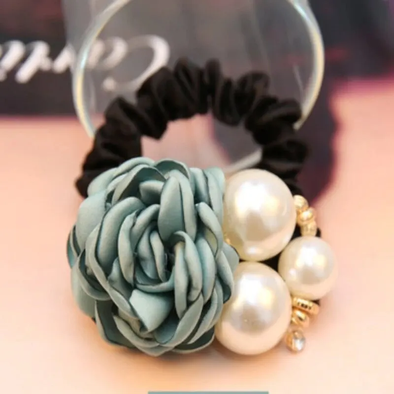 Everyday Pearl Rose Flower Hair Accessories Camellia Hair Rope Scrunchie