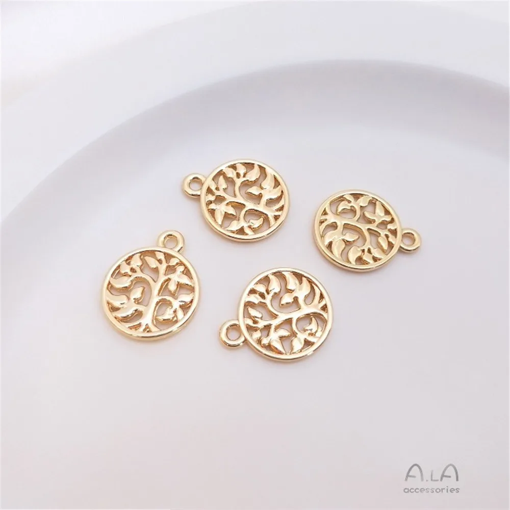14K Gold Color Preservation Accessories Life Tree Round Brand Pendant Lucky Tree Love Jewelry Pendant Diy Pendant