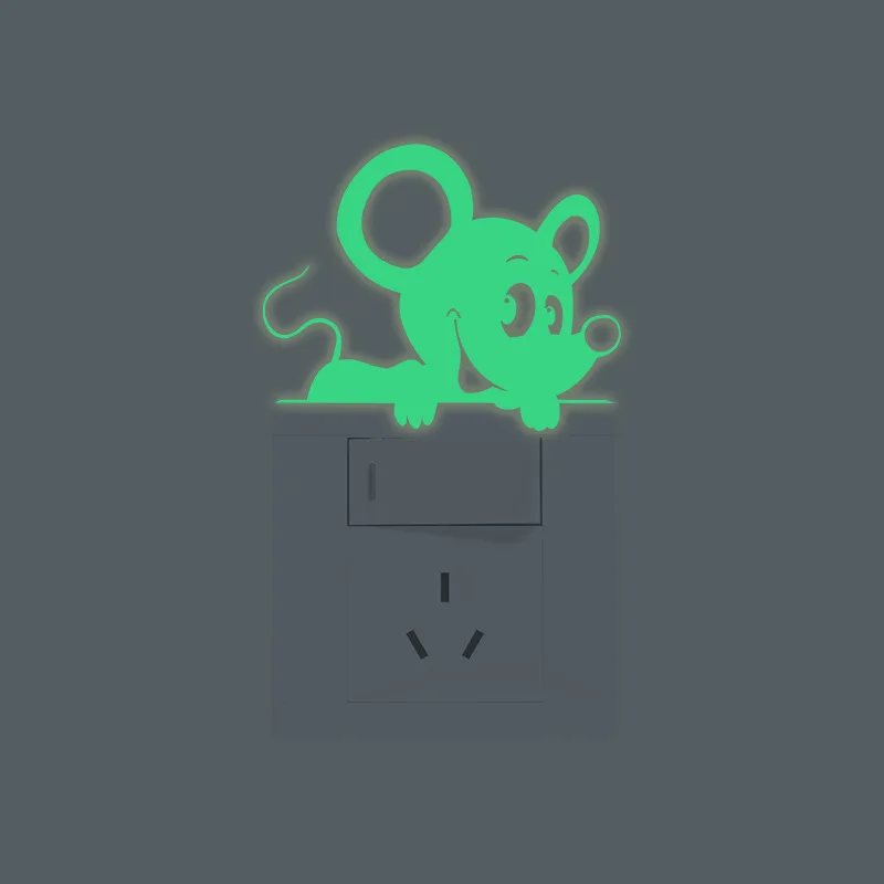 1pcs Personality Stick Glow-in-the-dark Naughty Mouse Three-color Switch Stick Home Wall Decoration Wall Stickers
