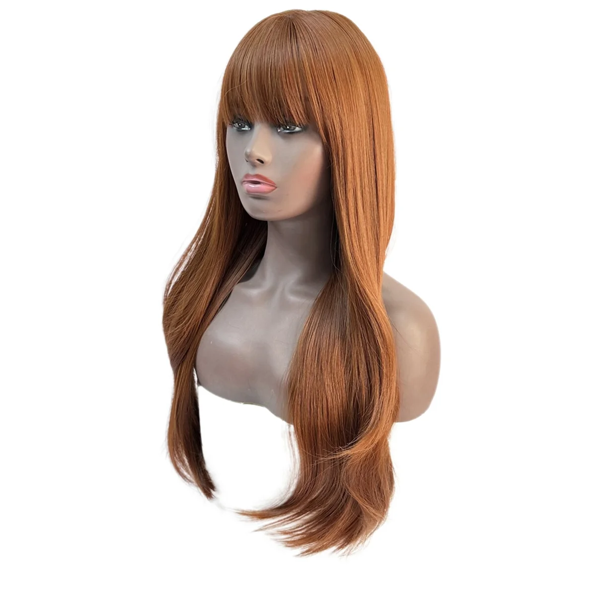 WIND FLYING 24 Inches Reddish Brown Synthetic Wig Long Water Wave Wig Cosplay Wig with Bangs for Women Girls Heat Resistant Wigs