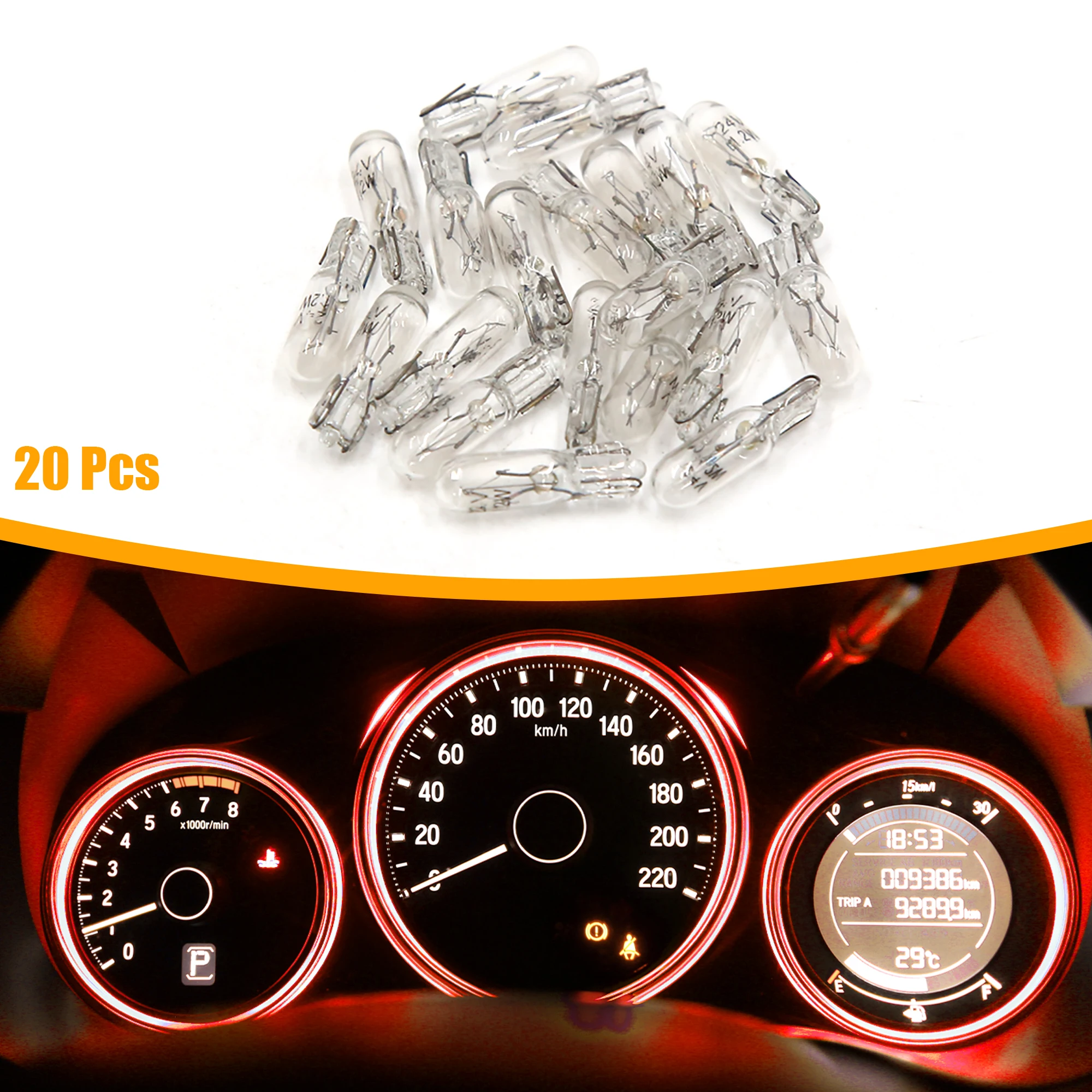 Uxcell 20pcs T5 24V 1.2W Yellow Dashboard Gauge LED Bulb Instrument Light for Car Interior 306 307 308 406 407 2721