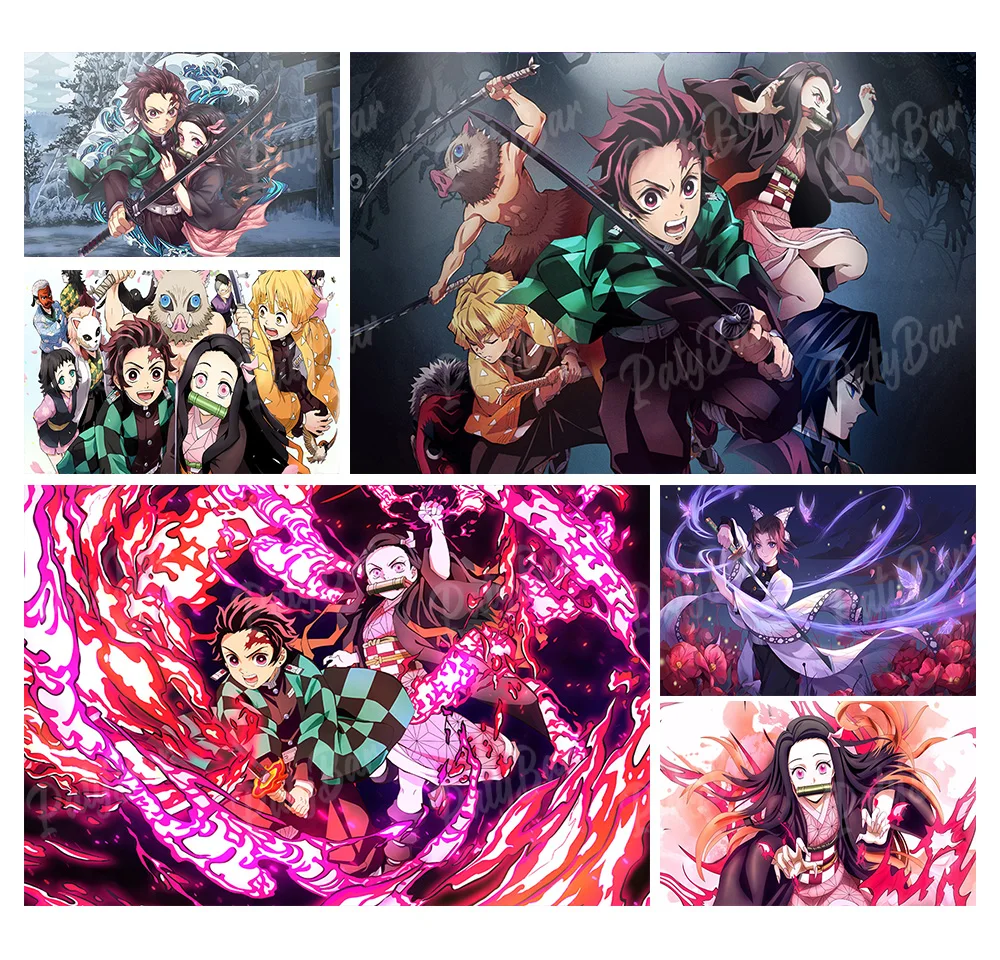 

Kimetsu No Yaiba Backdrop Photography Birthday Background Demon Slayer Pink Butterfly Vinyl Polyester Photo Studio Props