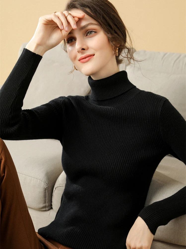 Basic Women's Sweater Knitted Pullover Black Turtleneck Sweaters For Women Green Tops Ladies Warm Jumper Autumn Winter Clothes