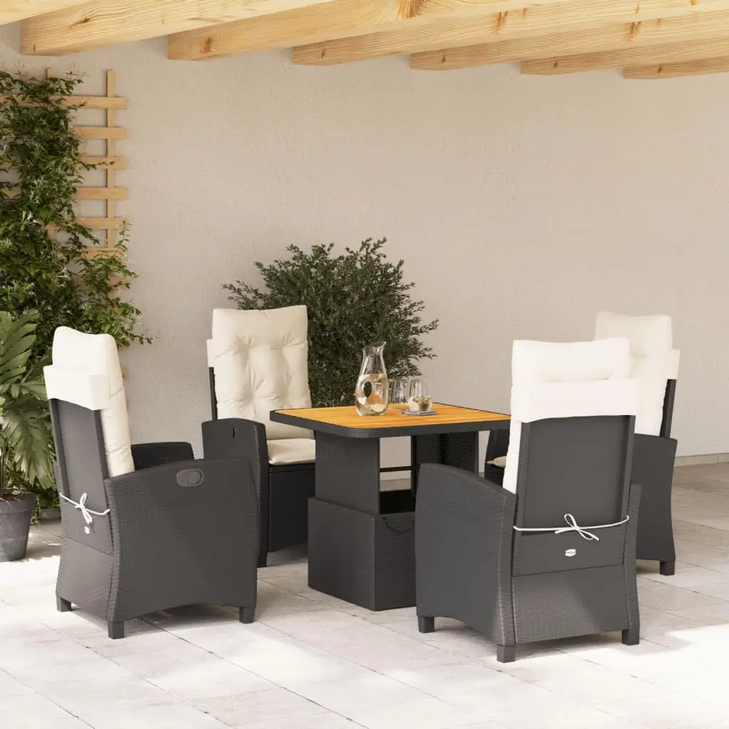 5 Piece Outdoor Poly Rattan Dining Set with Cushions for Patio Garden Poolside, Customized