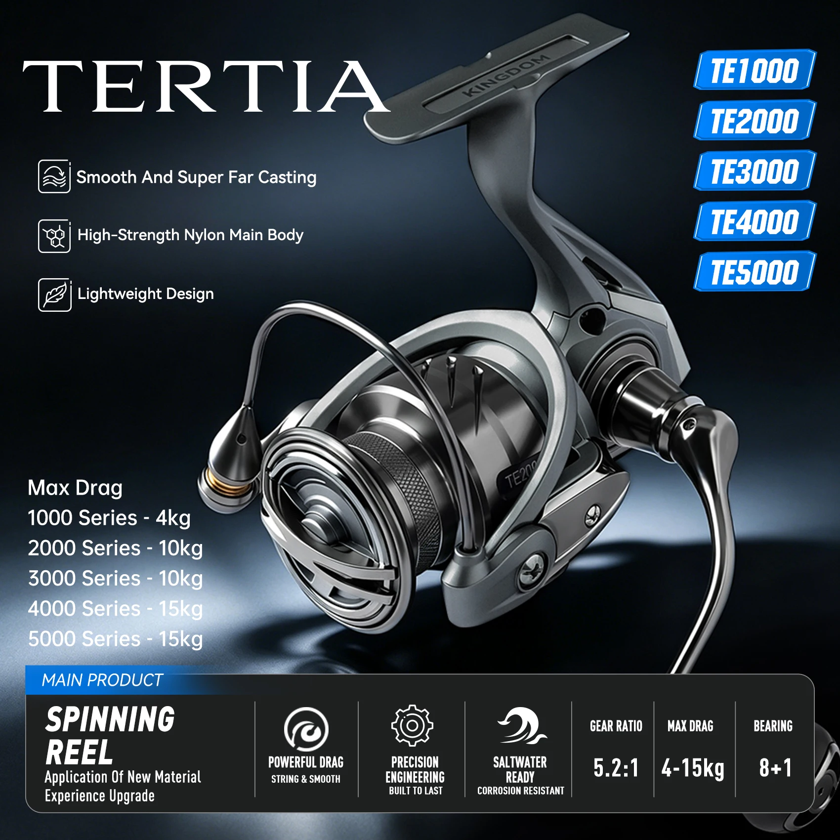 mulinello-da-pesca-kingdom-tertia-spinning-con-frizione-massima-15kg-serie-1000-2000-3000-4000-5000-rapporto-di-trasmissione-52-1-8-1-cuscinetti