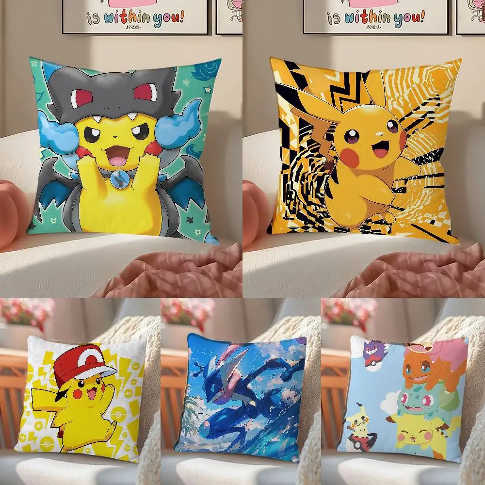 Pokemon Monster Collection Anime Plush Pillow Cover Soft Short Plush Cushion Cover For Sofa Bedroom Home Decor Gift