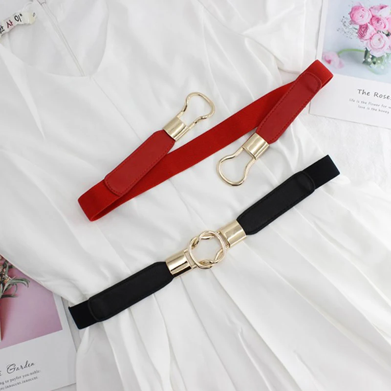 Elastic Belts Women Dress Belt Fashion Thin Female Waist Belt With Metal Buckle