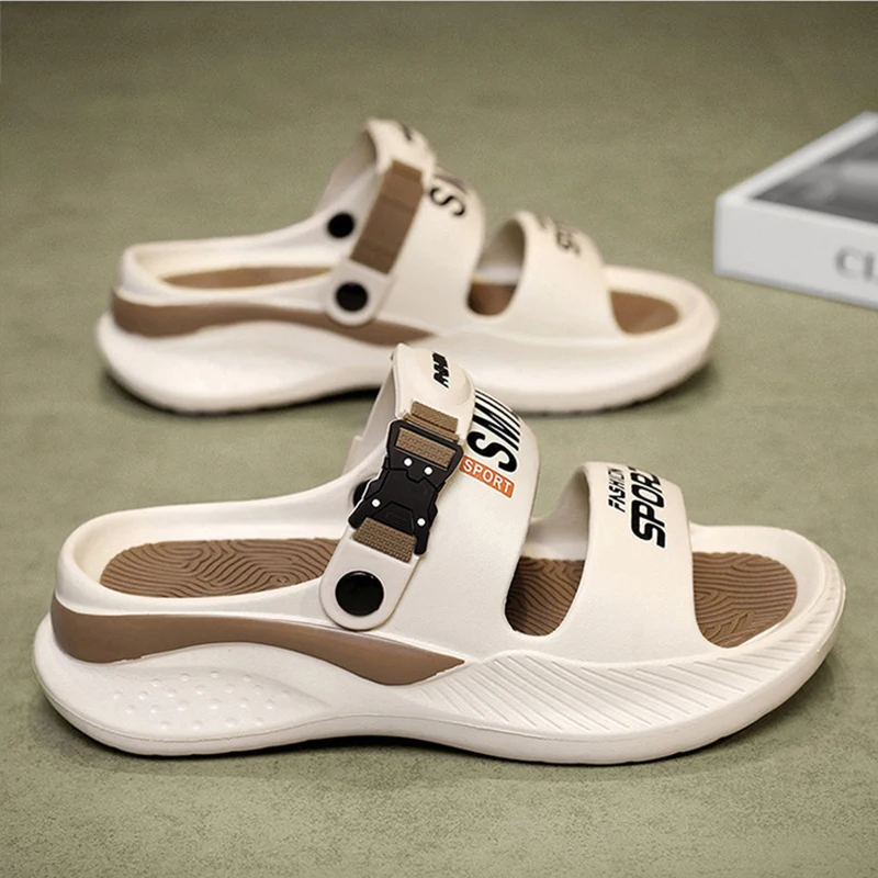 

Летние мужские уличные тапочки 2026 года, новые пляжные туфли на толстой нескользящей подошве, модные спортивные и повседневные сандалии, рабочие тапочки