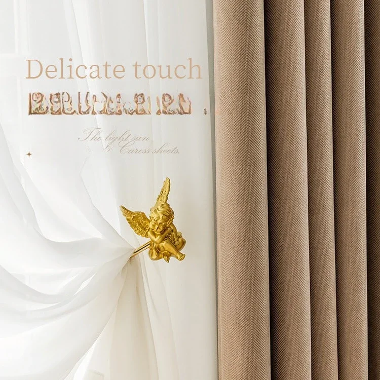 Blackout Cream White Jacquard Chenille Curtains for Living Room Cold Weather Curtain Finished Product Customization