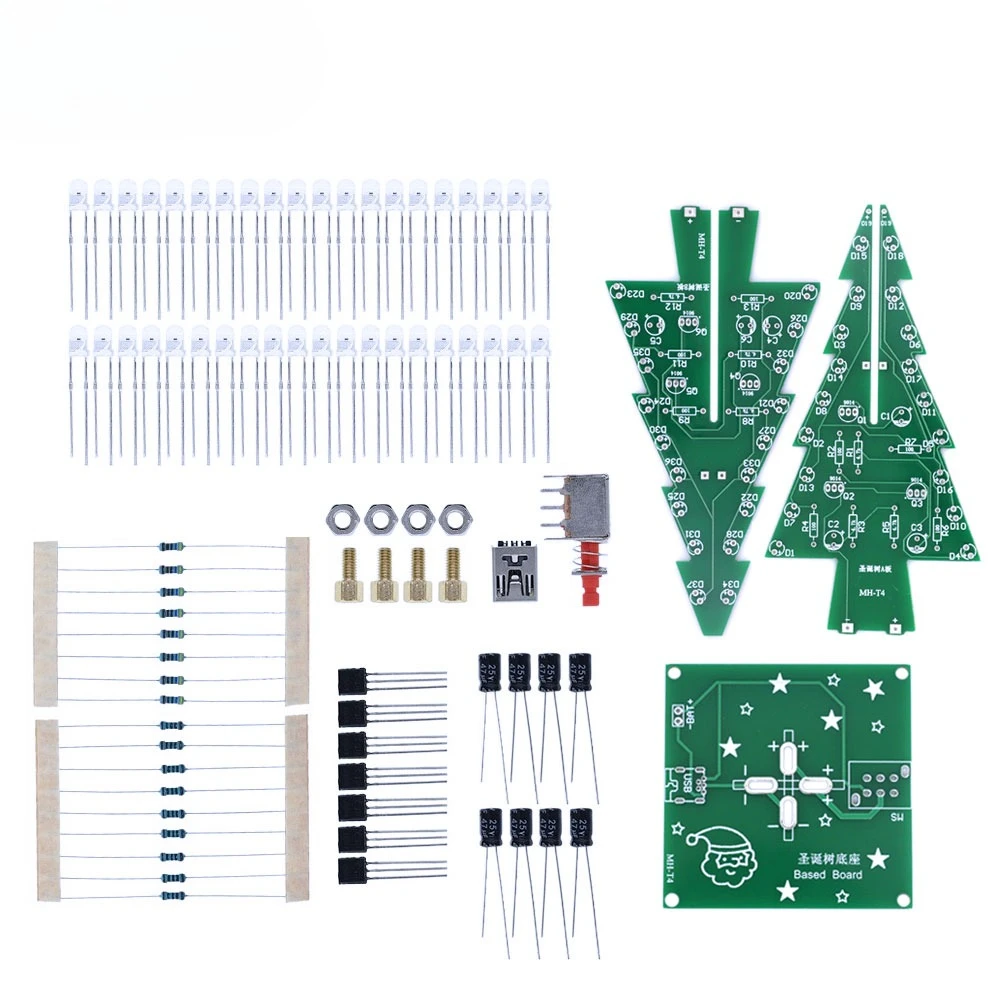 Three-Dimensional 3D Christmas Tree LED DIY Kit Red/Green/Yellow LED Flash Circuit Kit Electronic Fun Suite