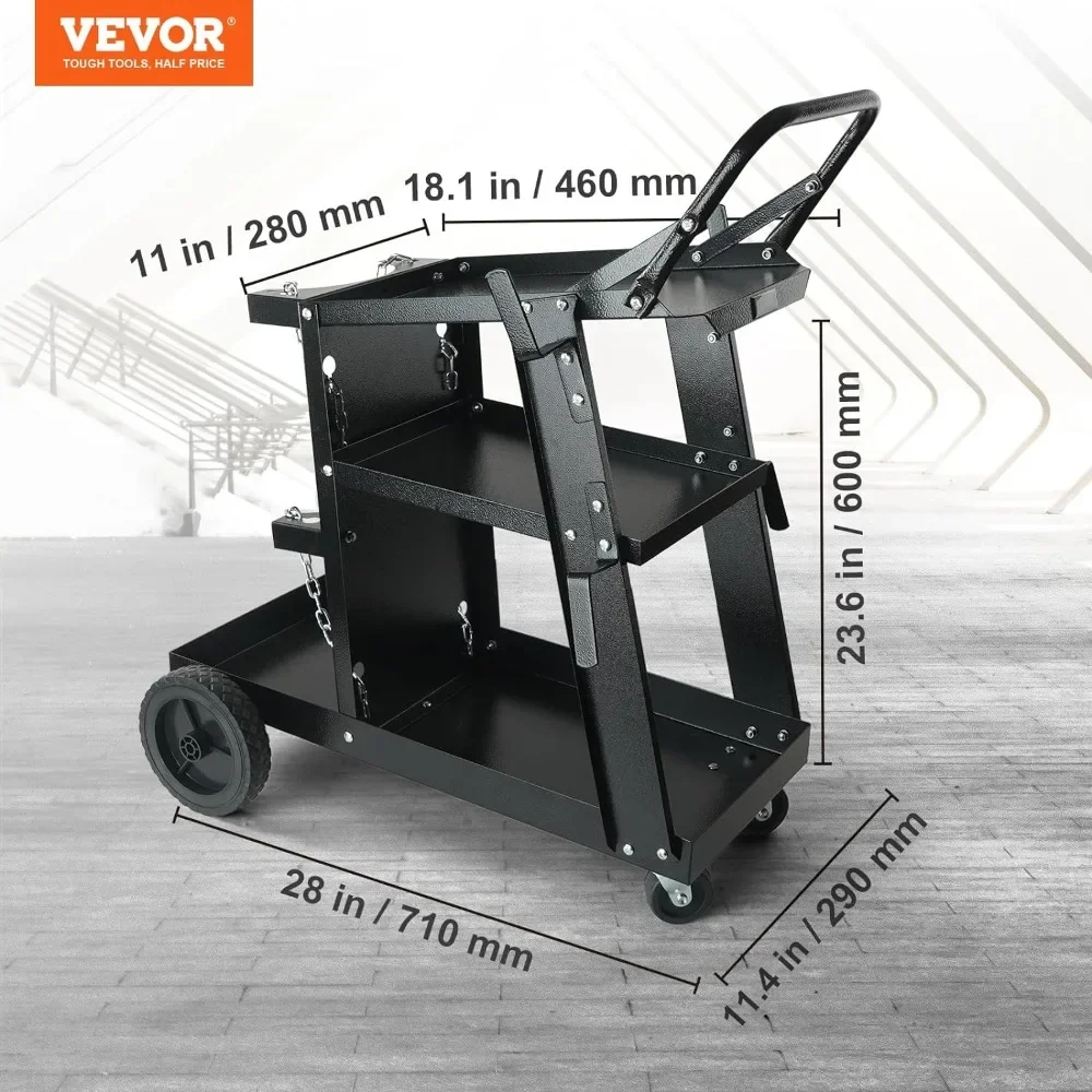 3-Tier Welder Cart Heavy Duty with 400Lbs Static Weight Capacity, 360° Swivel Wheels, Tank Storage Safety Chains