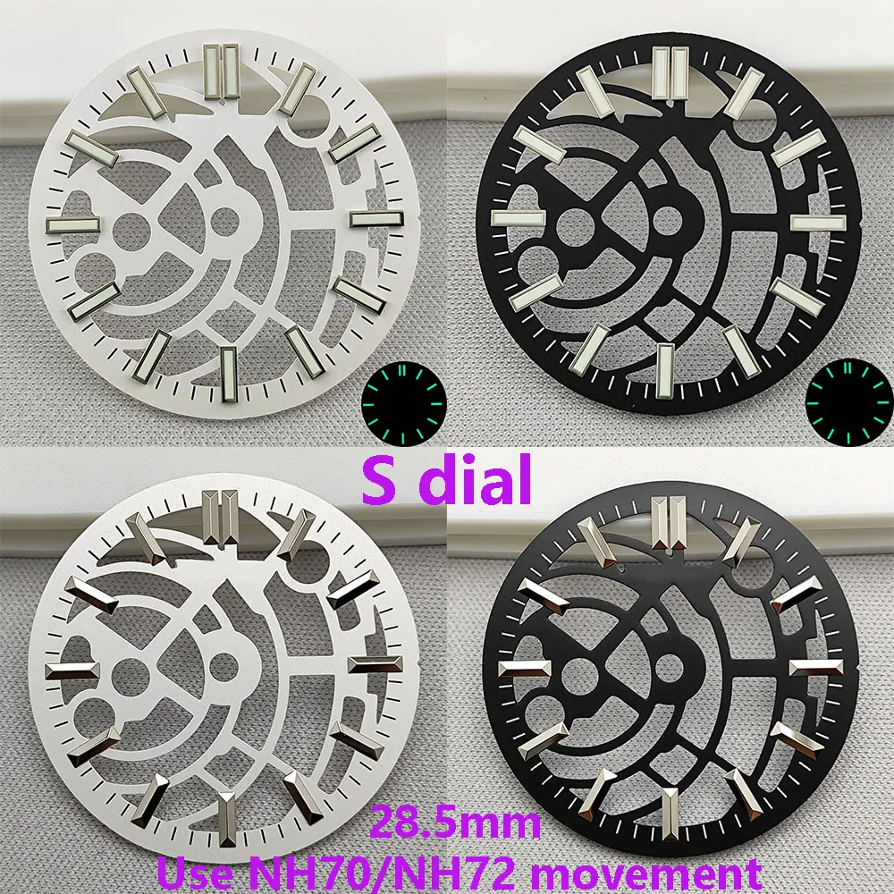 High Quality 28.5mm hollow out dial watch S dial suitable for NH70/NH72 movement watch accessory repair