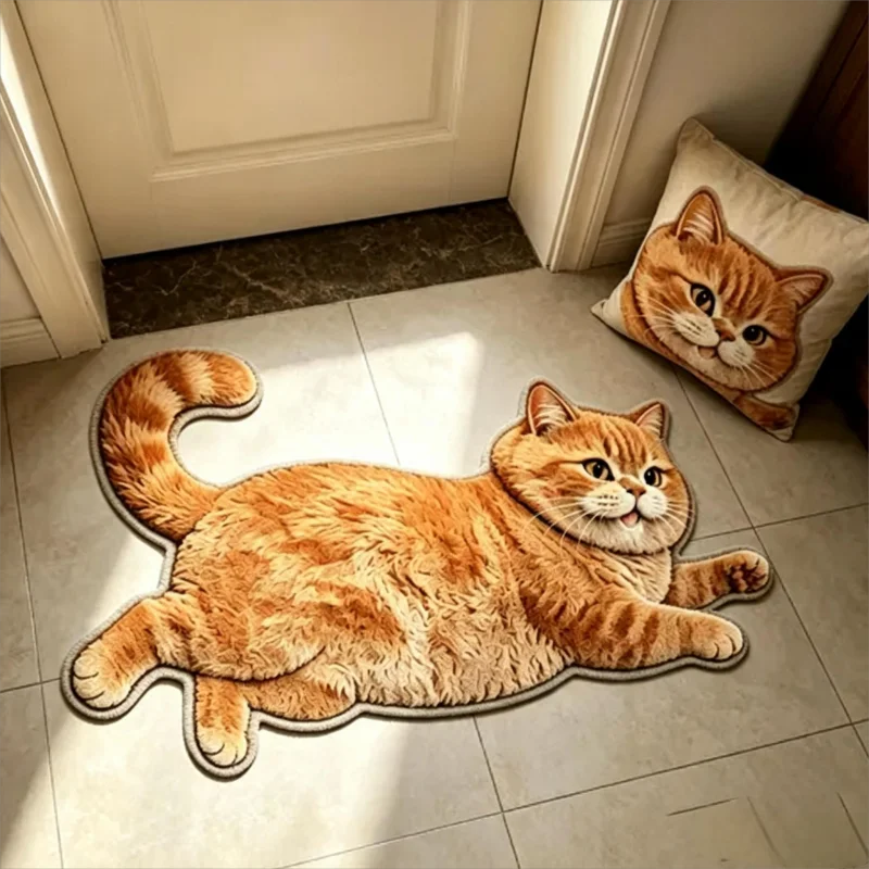 VIKAMA Cool Black Cat Rug White Paws Stretching Kitten Irregular Small Carpet Non Slip Washable Soft Mat Bedroom Decor