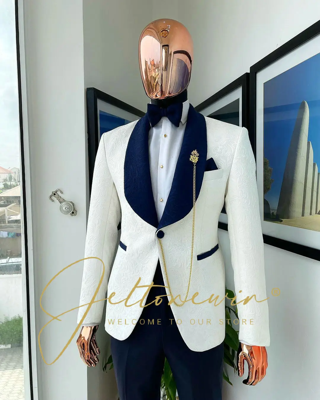 

Modern Jacquard Wedding Men Suit Set Custom Slim Fit Fashion Man Groom Tuxedo Formal Blazer 2Pcs Costume Homme Mariage