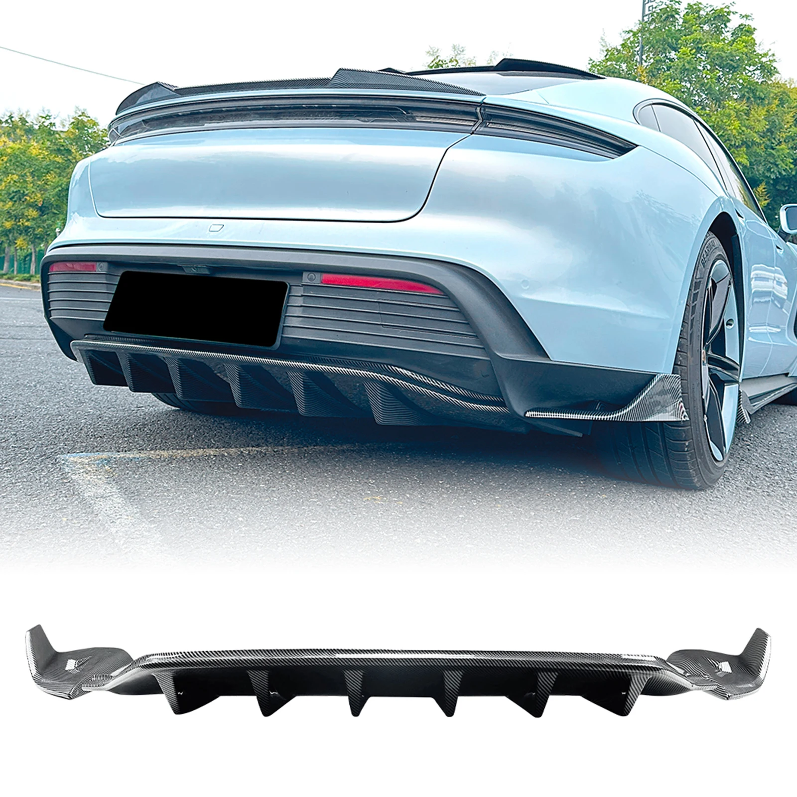 Carbon Fiber Look/Gloss Black Rear Bumper Diffuser Lip For Porsche Taycan 2019-25 Boot Lower Splitter Spoiler Air Dam Protector