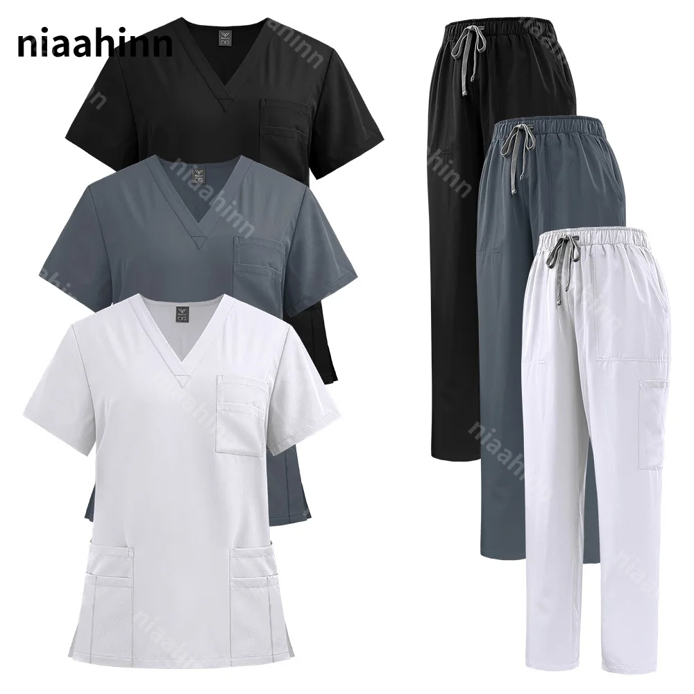 Dental Hospital Handwashing Clothes para homens e mulheres, Short Sleeved Farmacêutico Work Suit, Split Doctor Work Clothes, Conjunto cirúrgico