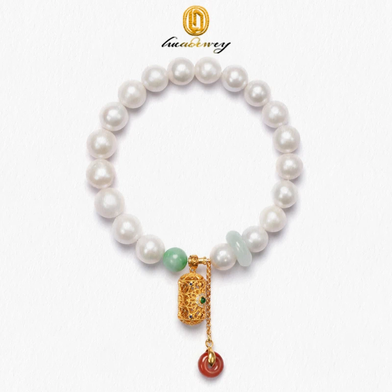 

Natural Freshwater Pearl Bracelet Women's S Pure Silver Gold Plated South Red Pendant Jade Enamel Color